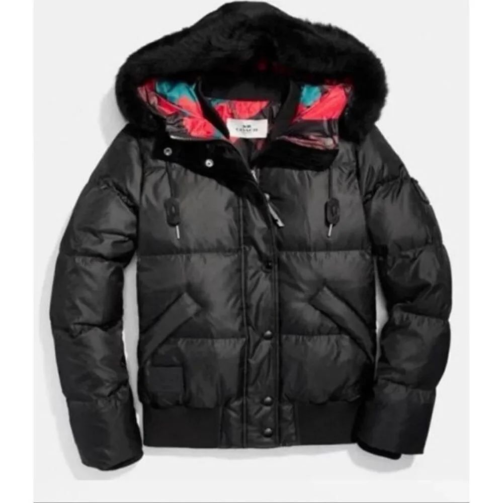 Women’s Coach Black Camo Puffer Jacket F20975 Medium